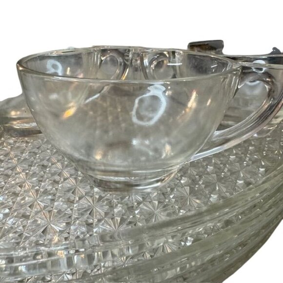 Vintage Clear Glass Snack Set With 4 Cups & 4 Triangular Plates - Picture 3 of 9